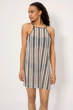Vestido corto calado tirantes rayas