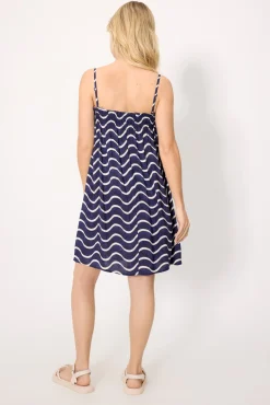 Vestido corto recto tirantes regulables estampado ondas marino