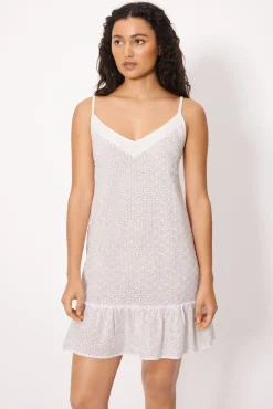 Vestido corto tirantes algodón bordado blanco
