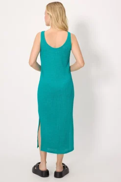 Vestido largo calado tirantes turquesa