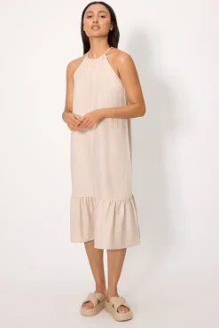 Vestido largo recto con lino