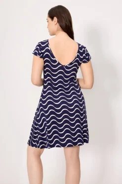 Vestido manga corta estampado ondas